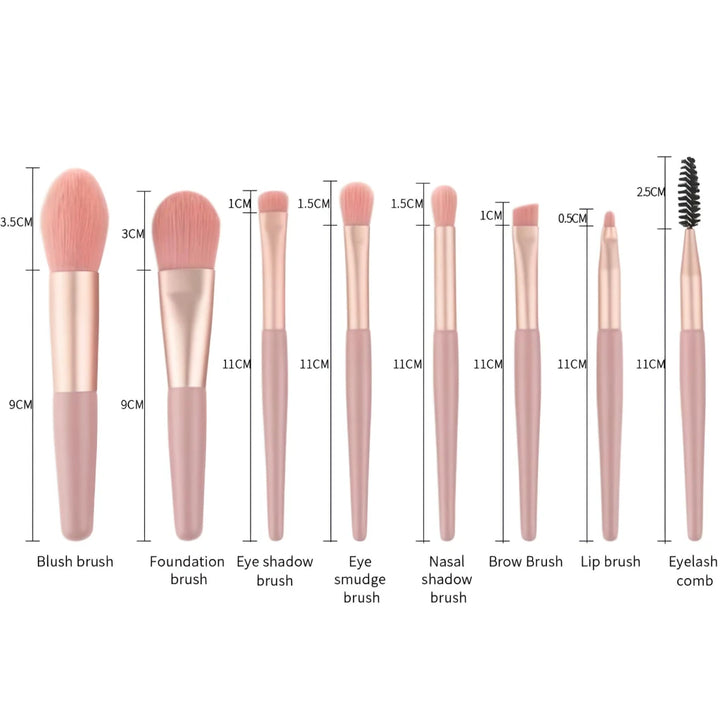 8-Piece Mini Travel Makeup Brush Set - Soft, Portable, Essential