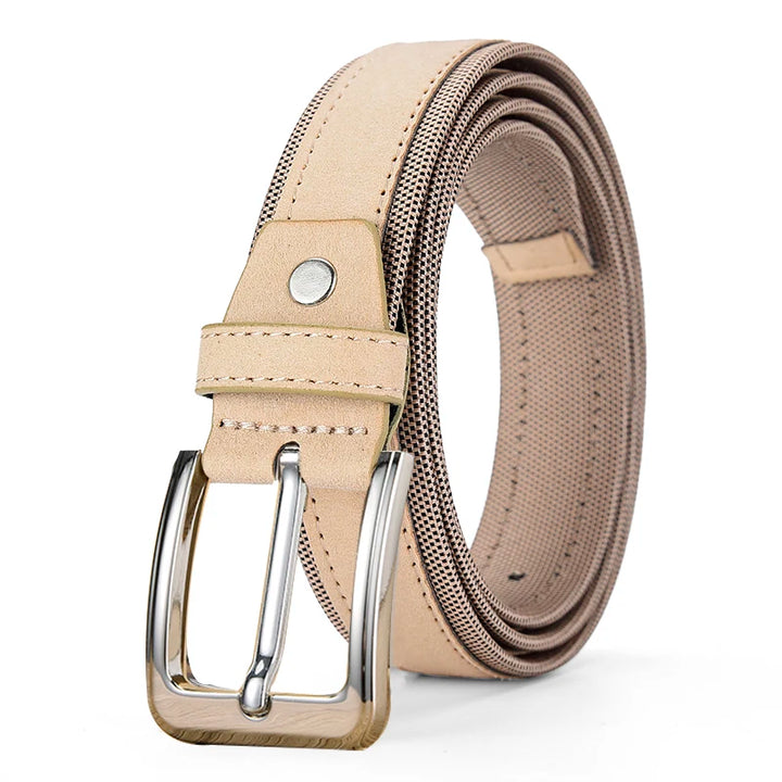 Men’s Suede Leather Belt with Oxford Fabric Strap – Genuine Leather Luxury Pin Buckle