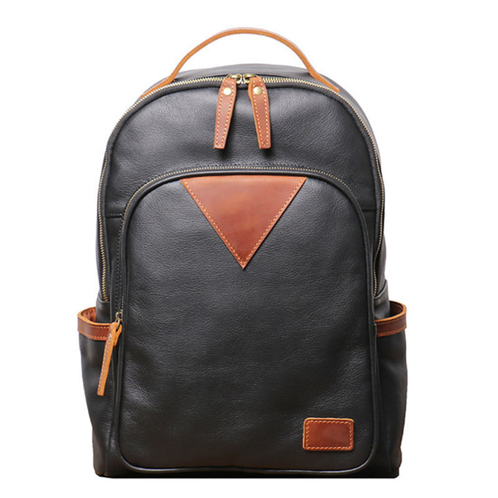 British Retro Trend Leather Backpack Personality Color Contrast