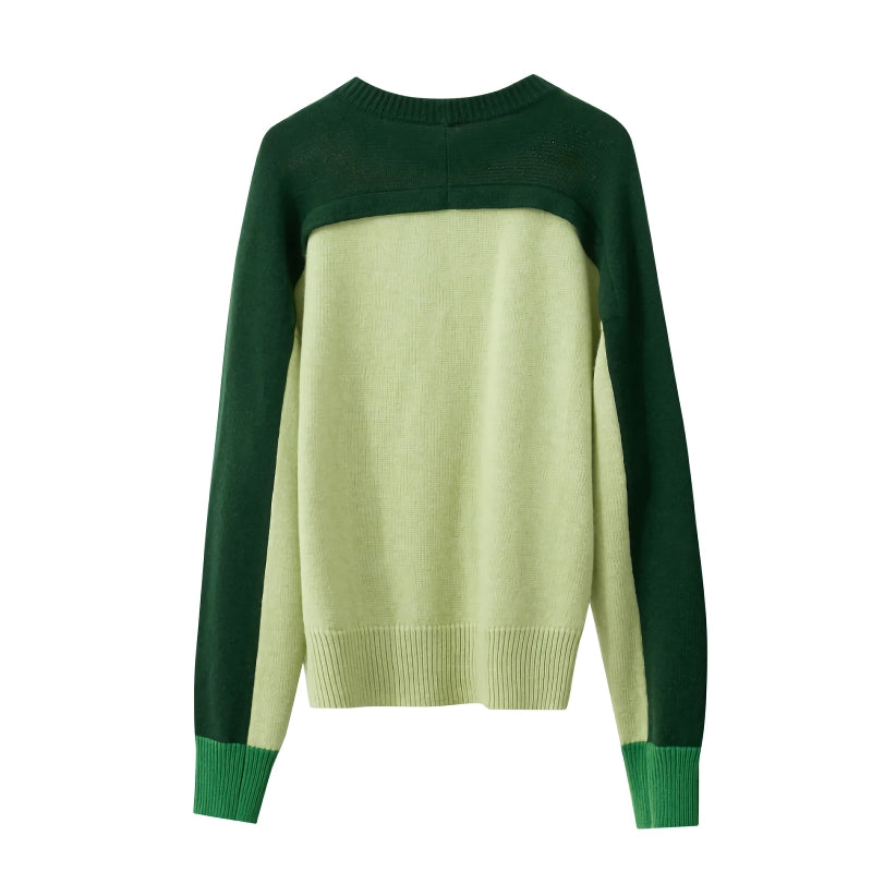 Loose Woolen Sweater with Contrast Stitching