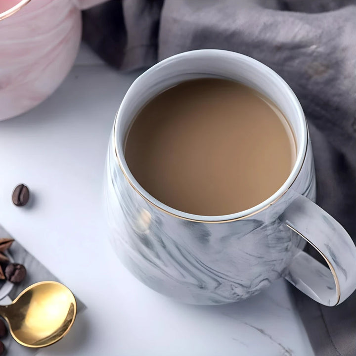 Marble Pattern Ceramic Mug with Gold Rim