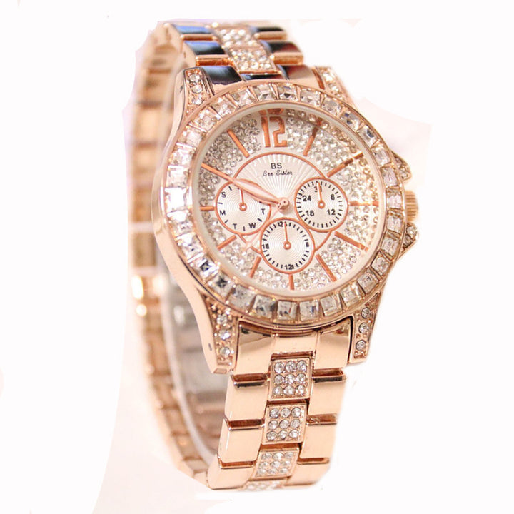 Three Eyes Full Diamond Crystal Large Dial Waterproof Quartz