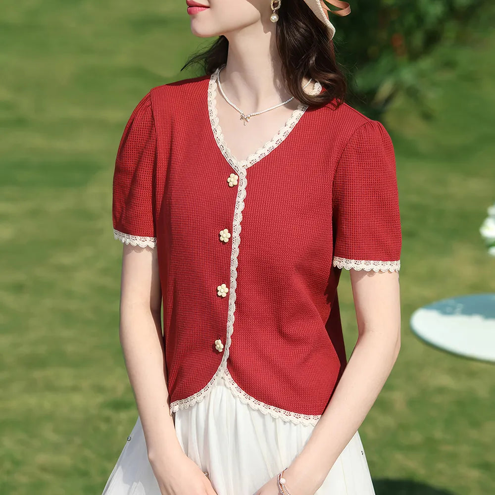 Women's Elegant Lace V-Neck Blouse