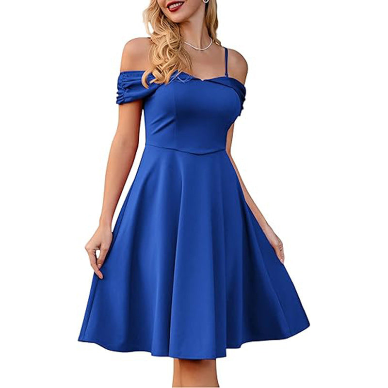 Retro Spaghetti Straps Off-shoulder Waist Sexy Dress