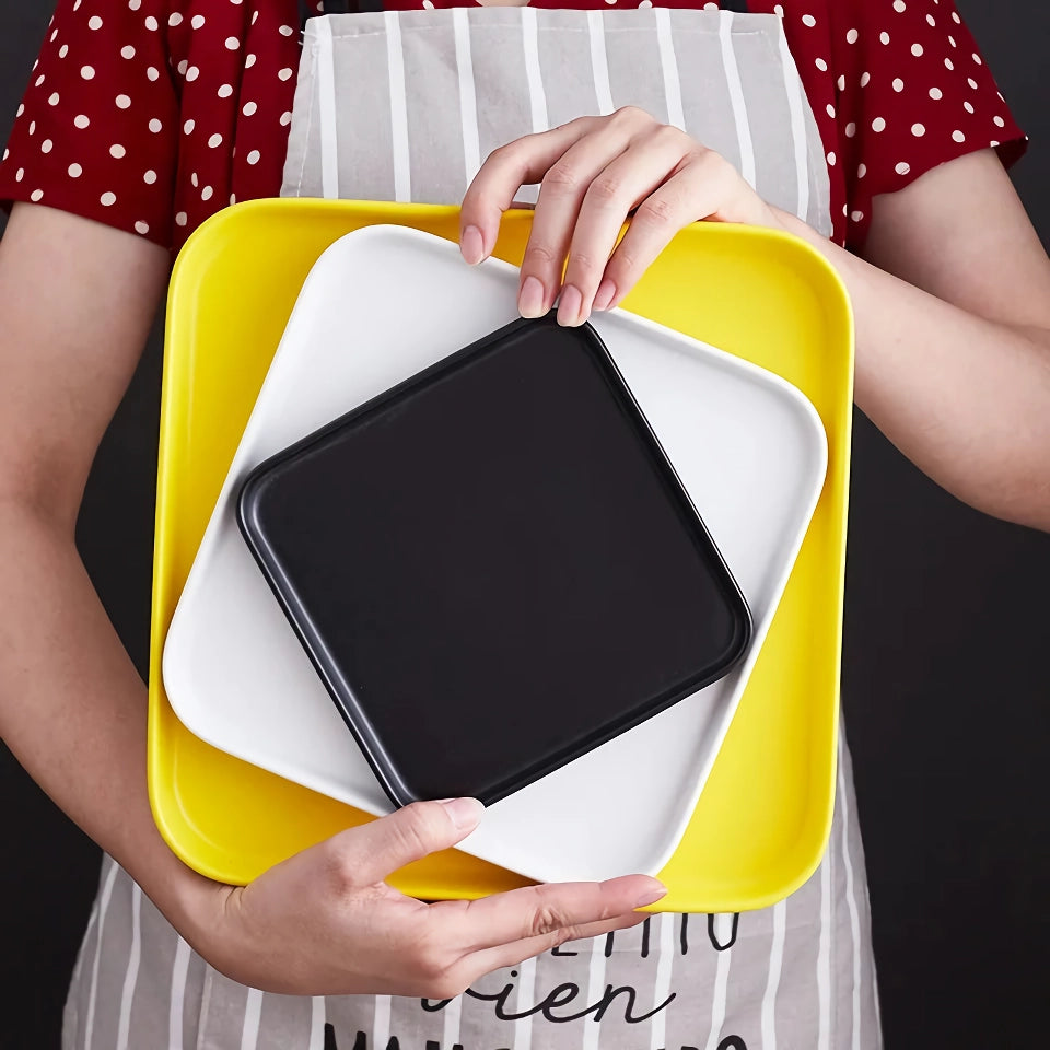 6-Piece Square Ceramic Dinnerware Set - 6/8/10 Inch Black and Pink Dessert Plates