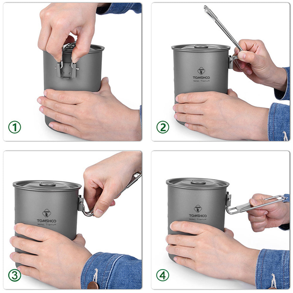 Lightweight Titanium Camping Pot 900ml with Lid and Foldable Handle