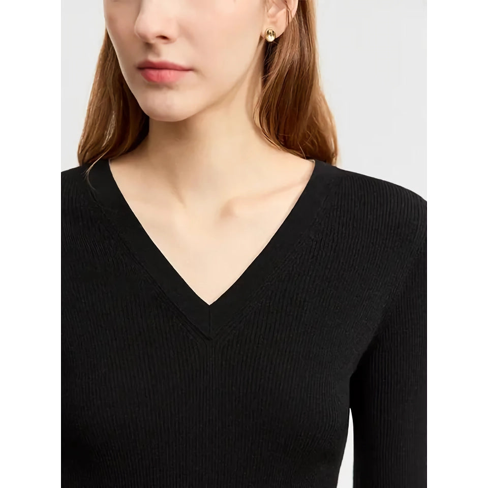 Autumn Slim V-neck Wool Sweater