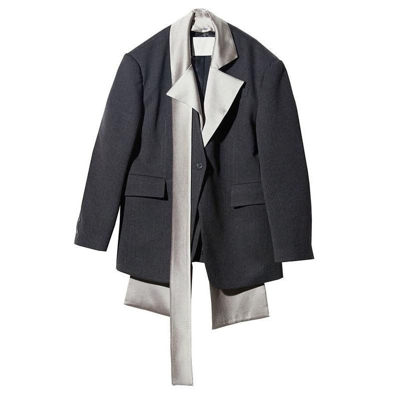 Women's Blazer with Contrast Color Scarf Collar