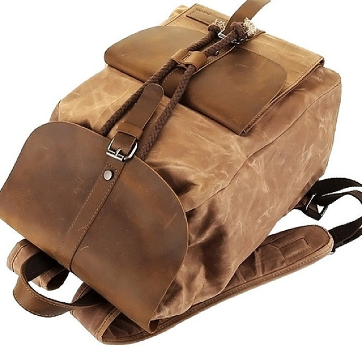 Waterproof Outdoor Travel Crazy Horse Leather Casual Nylon Men's Backpack Canvas Bag