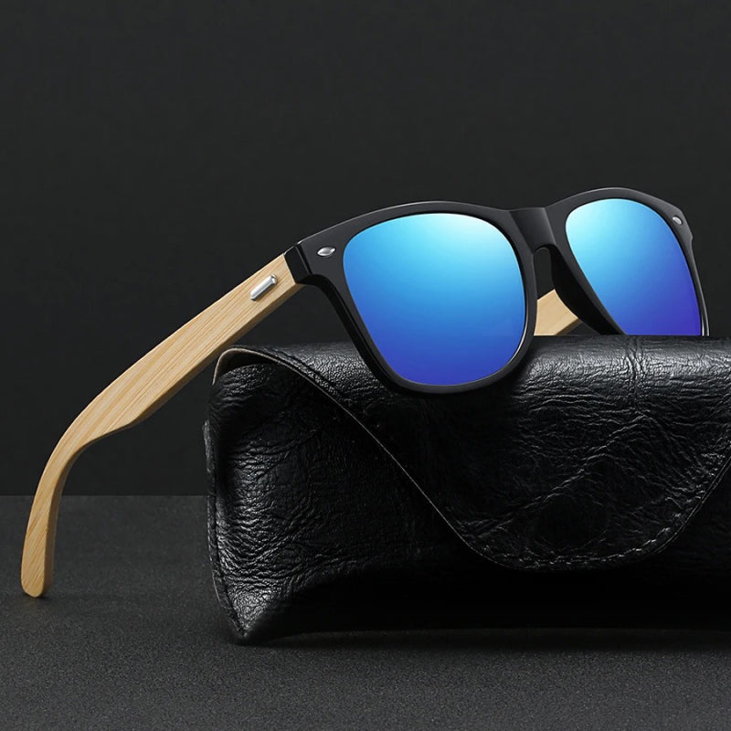 Vintage Bamboo Wood Square Sunglasses