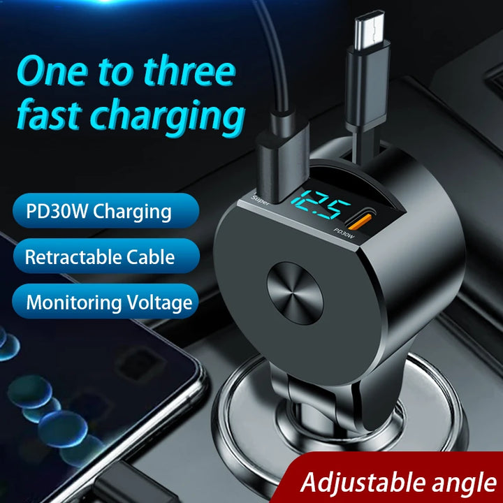 3-in-1 Retractable 75W Car Charger