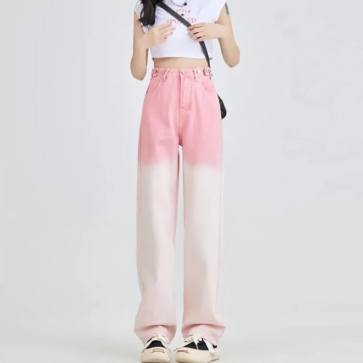 Stylish Pink Gradient Wide Leg Jeans for Women