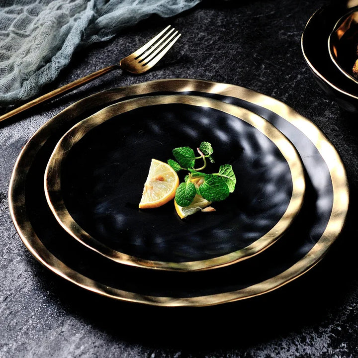 Elegant Ceramic Beef Platter with Gold Edge