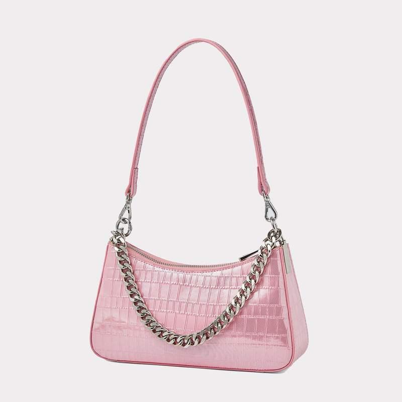 Luxe Alligator Pattern Leather Shoulder Bag with Chain Detail