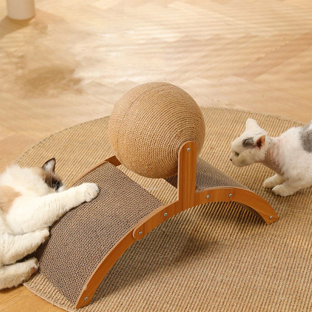 Deluxe Wooden Cat Scratcher with Sisal Ball