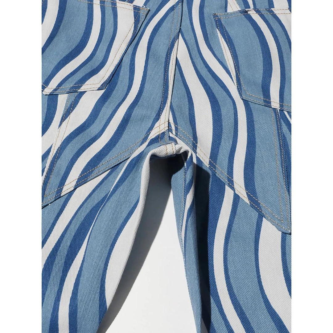 High-Waist Striped Denim Trousers