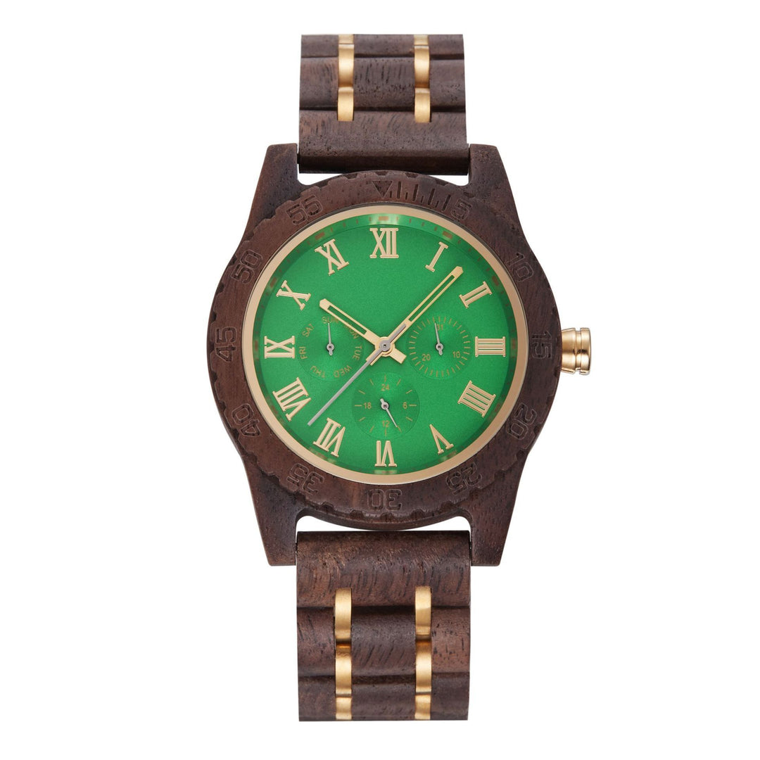 Retro Walnut Gold Multi-functional Men's Quartz Watch