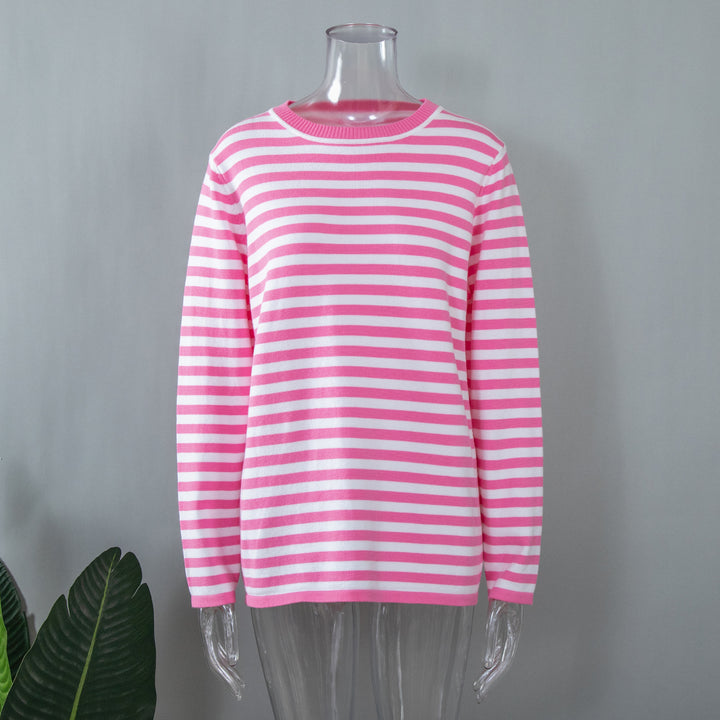 Round Neck Knitted Striped Sweater