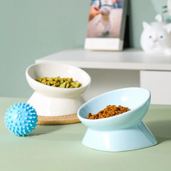 Elevated Ceramic Pet Bowl - High Foot Design for Cats & Small Dogs