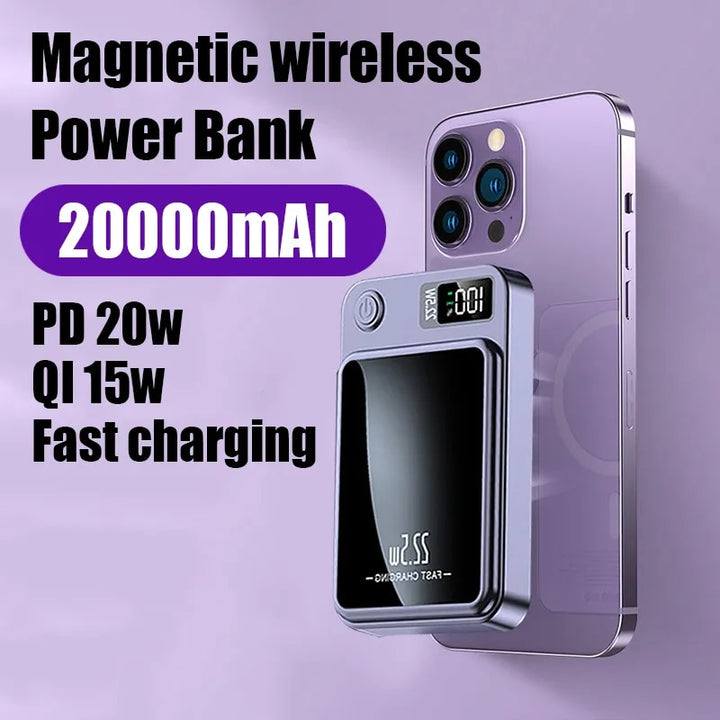 Ultra-Fast 20W PD Magnetic Wireless Power Bank - 20000mAh High-Capacity Charger for iPhone & Qi Devices