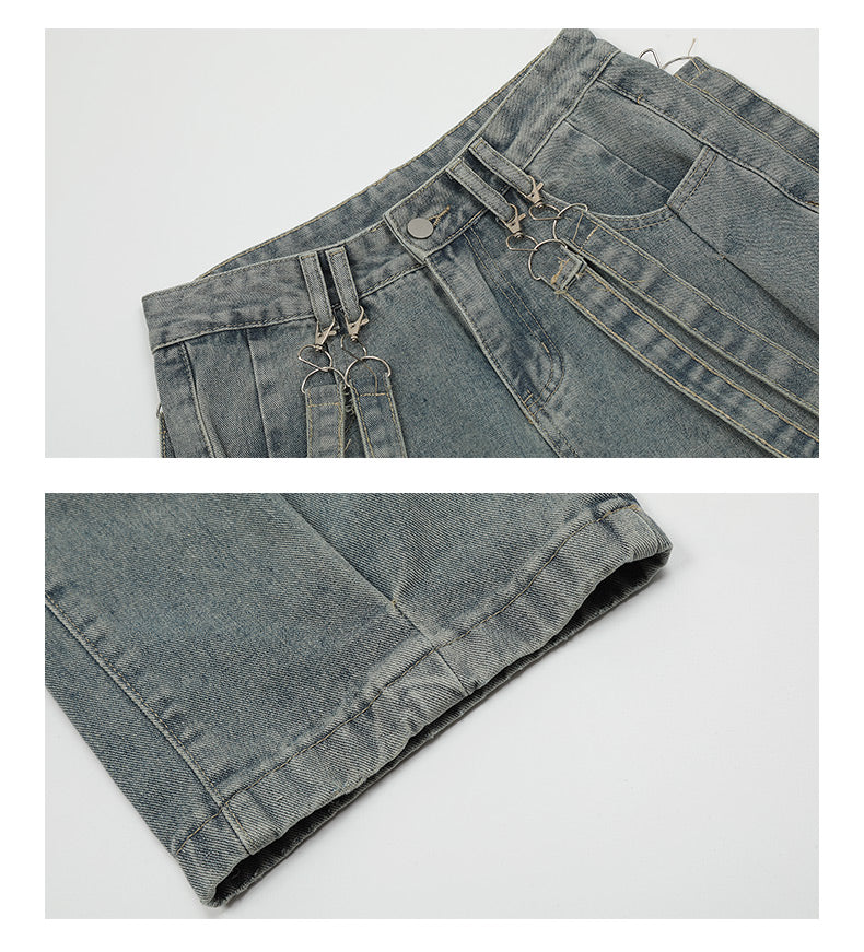 Spring Retro Minority Ribbon Design Versatile Washed Distressed Casual Pants