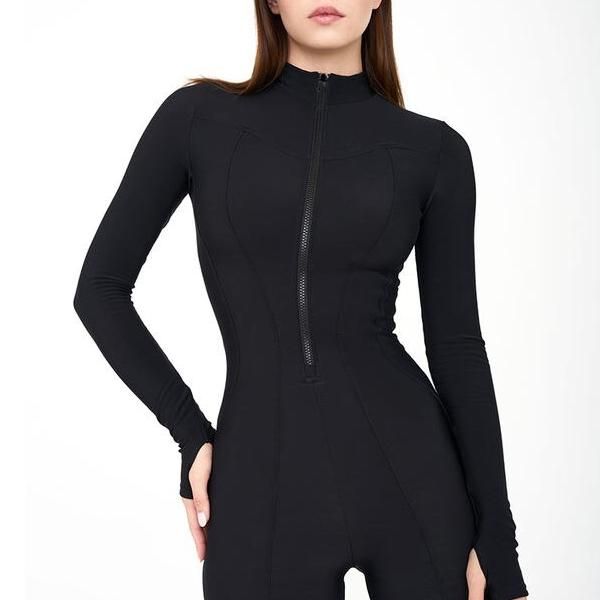 Stylish Long Sleeve Jumpsuit for Women - Zipper O Neck Sporty Romper