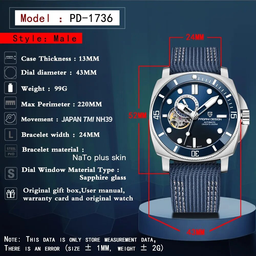 Luxury Sports Mechanical Watch with Sapphire Crystal and 200M Water Resistance