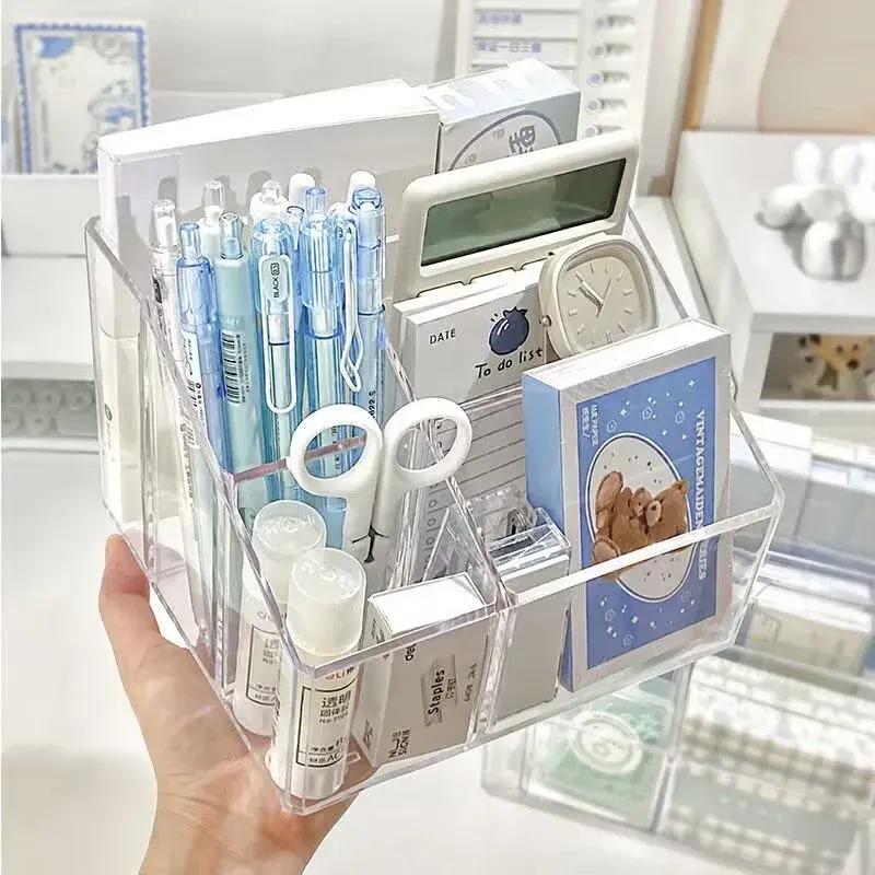 Transparent Acrylic Desktop Pen Holder Organizer with Divided Storage