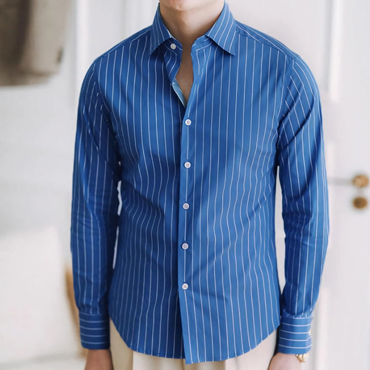 Versatile Non-Iron Blue Stripe Casual Business Shirt