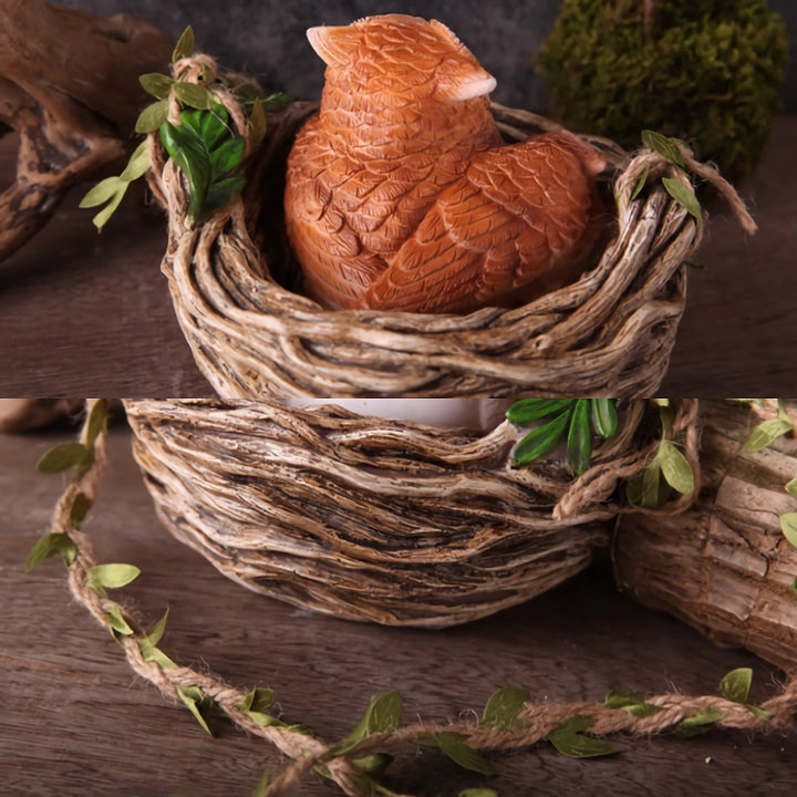 Owl in Nest Resin Sculpture