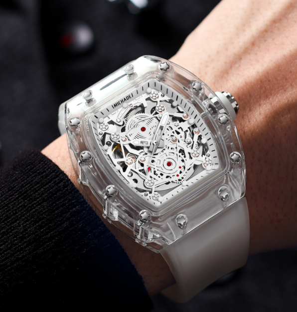 Transparent Barrel Waterproof Hollow Full-automatic Mechanical Watch