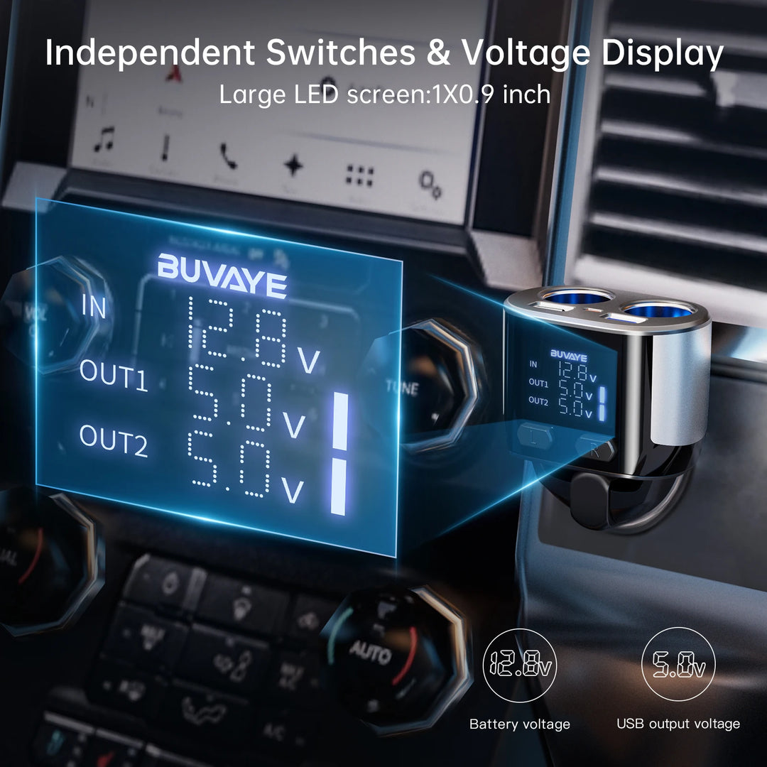 66W Car Fast Charger with Dual USB PD Adapter and Digital Display