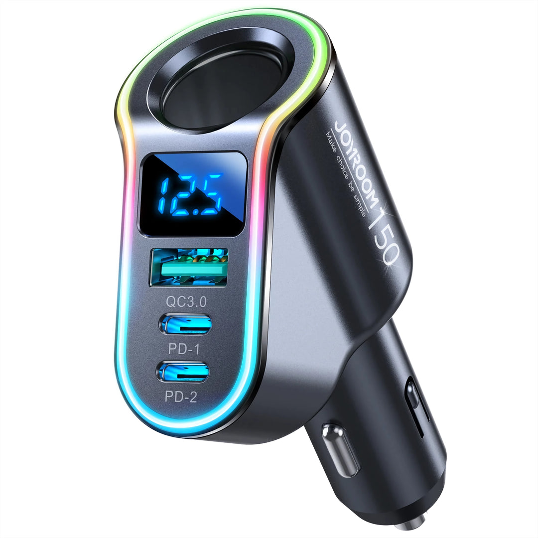 150W 4-Socket Car Charger with USB PD3.0 & QC3.0 - Super Fast Charging for iPhone & Samsung