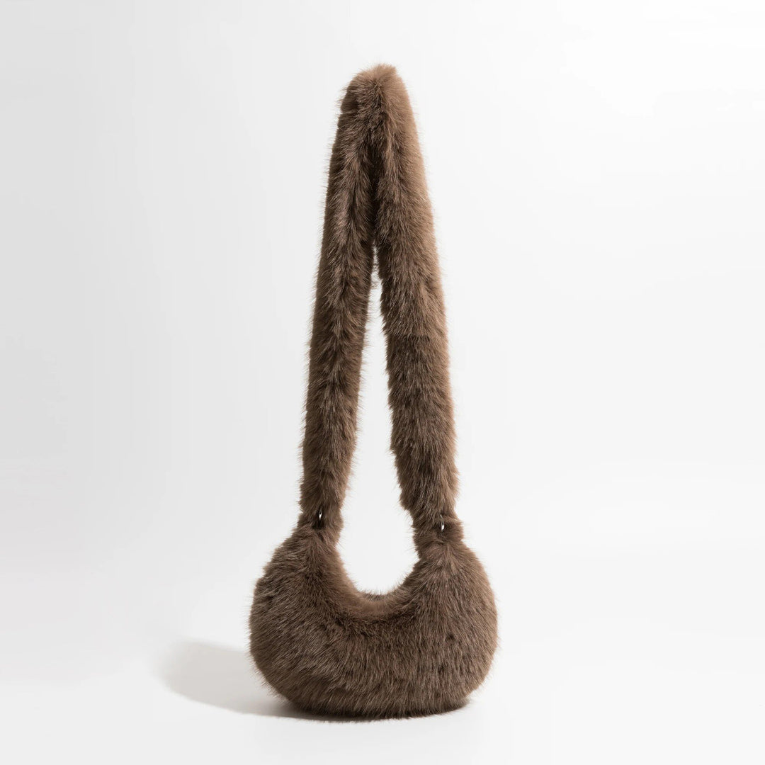 Chic Fuzzy Faux Fur Half Moon Shoulder Bag