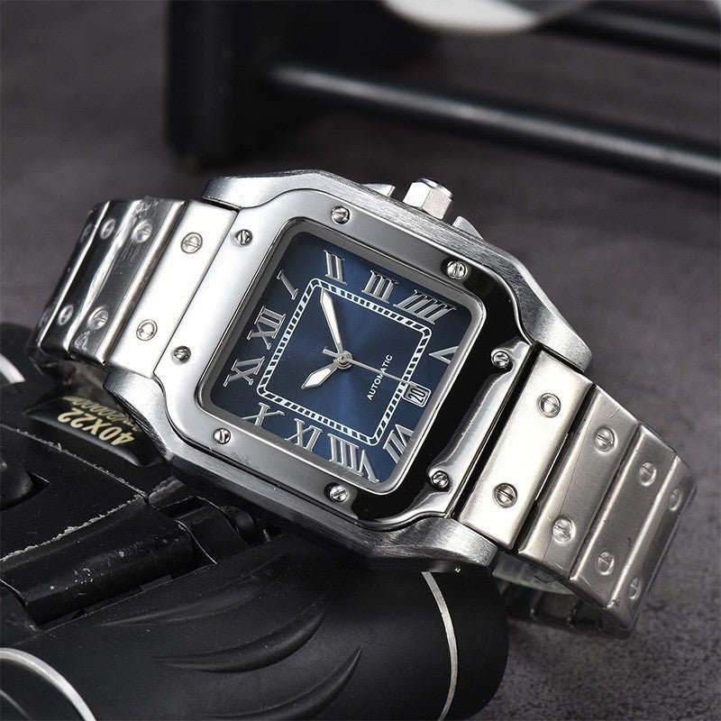 Men's 3-pin Quartz Square All-steel Watch