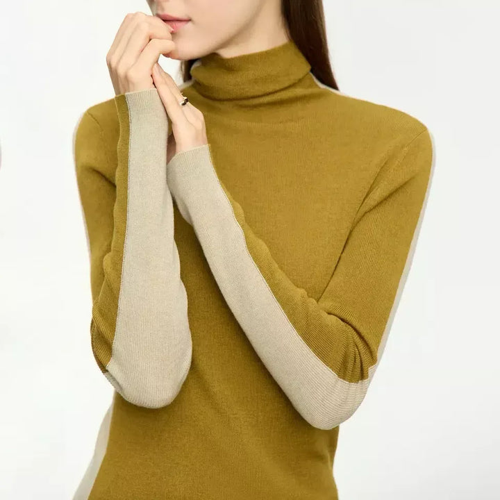 Patchwork Slim Turtleneck Sweater