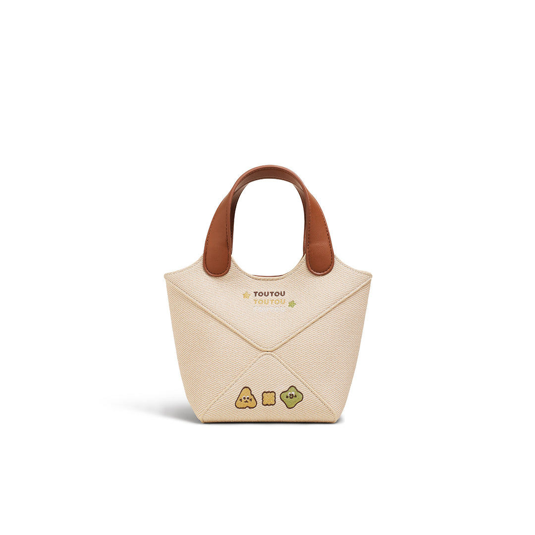 Charming Canvas Bucket Bag with Embroidered Cheese Design