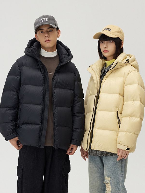 Down Jacket Thickened Couple Winter New Windproof Coat Solid Color Hooded