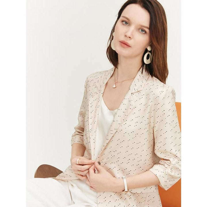 Chic Dots Printed Silk Blazer for Women