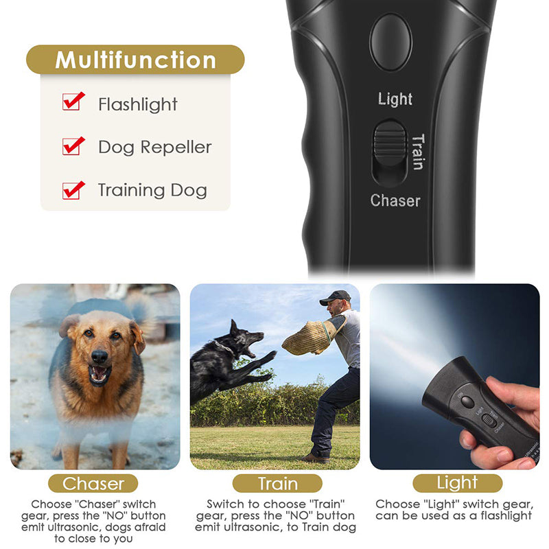 Durable Ultrasonic Dog Repeller with LED Flashlight for Bark Control