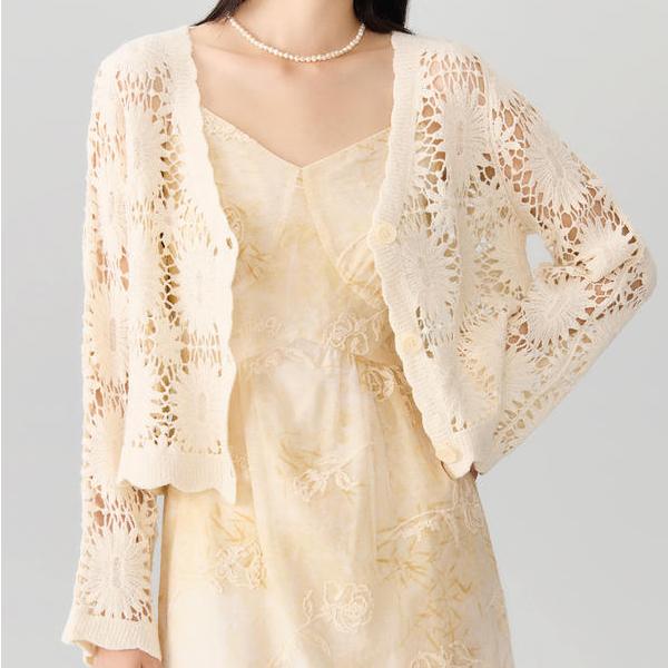 V-Neck Lace Patchwork Cardigan