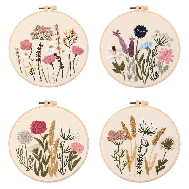 Beginner Floral Embroidery Kit with Cross Stitch Patterns