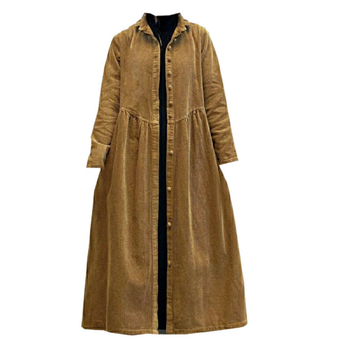 Retro Artistic Corduroy Women's Dust Coat Spring Long Below The Knee Outer Wear Corduroy Loose