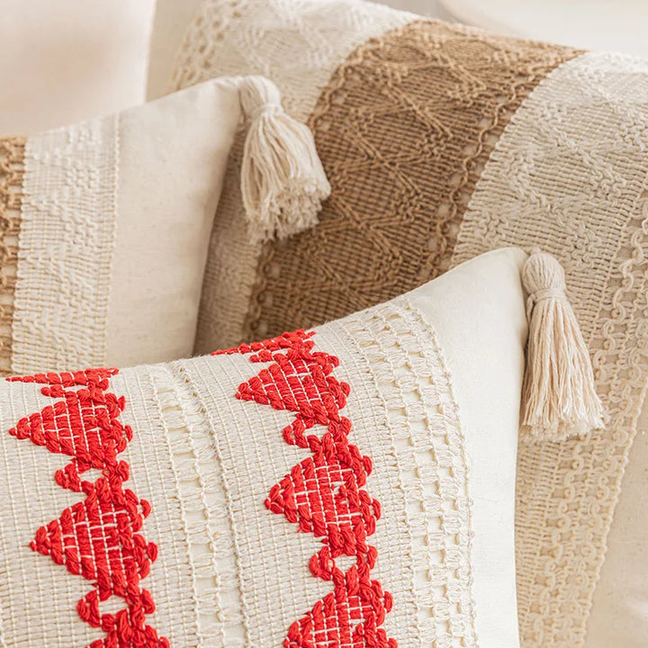 Boho Geometric Cotton and Linen Tassel Cushion Cover