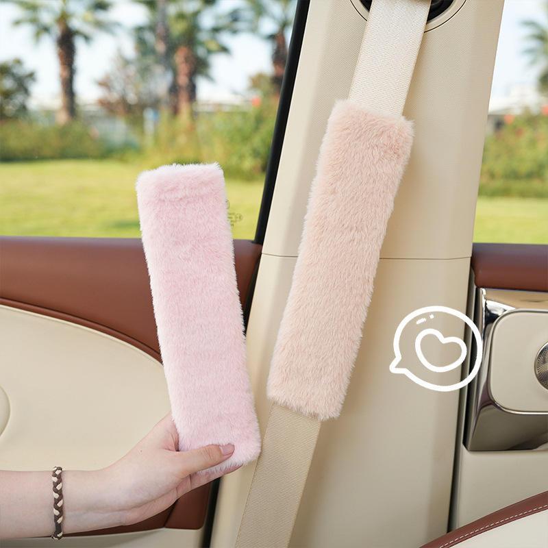 Plush Car Seat Belt Shoulder Cover - Faux Rabbit Fur Comfort Protective Cover