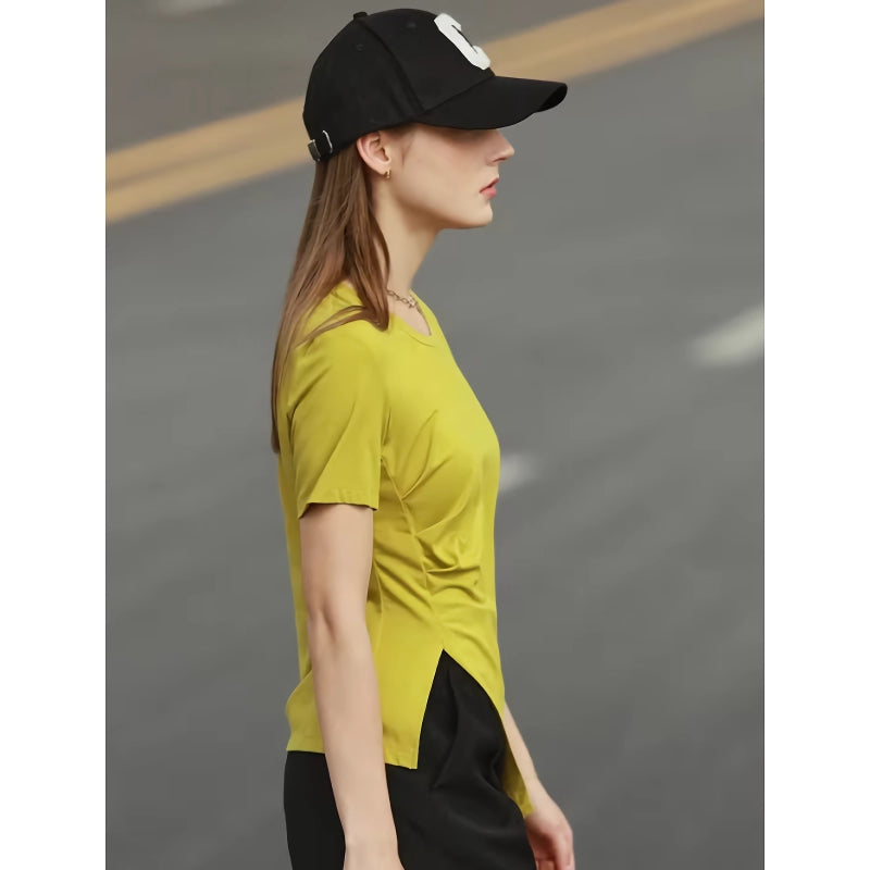 Minimalist Asymmetric O-Neck Short Sleeve Tee