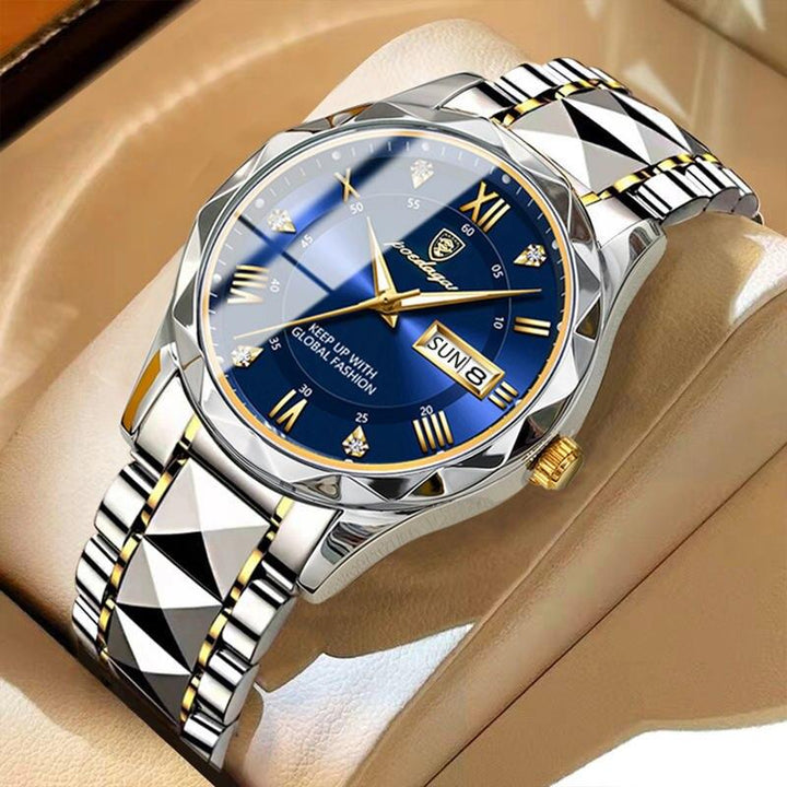 Luxury Stainless Steel Quartz Men's Watch with Luminous Date Week Display