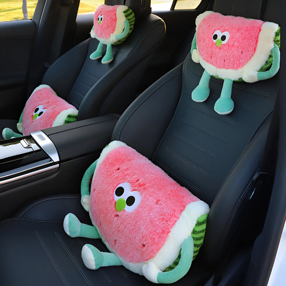 Cute Watermelon Design Headrest & Lumbar Support Pillow for Car Comfort