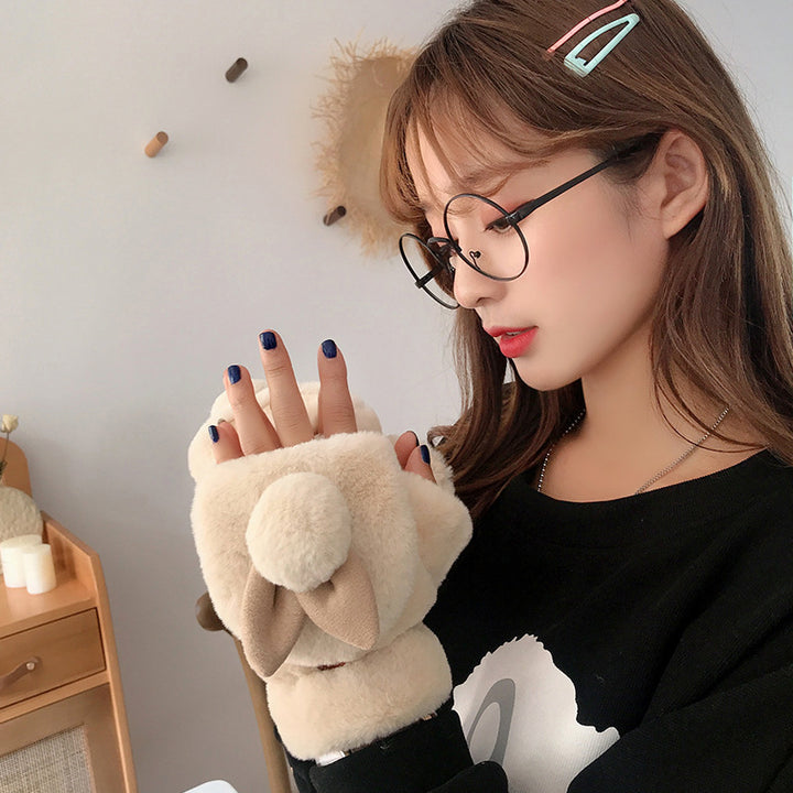 Fingerless plush gloves