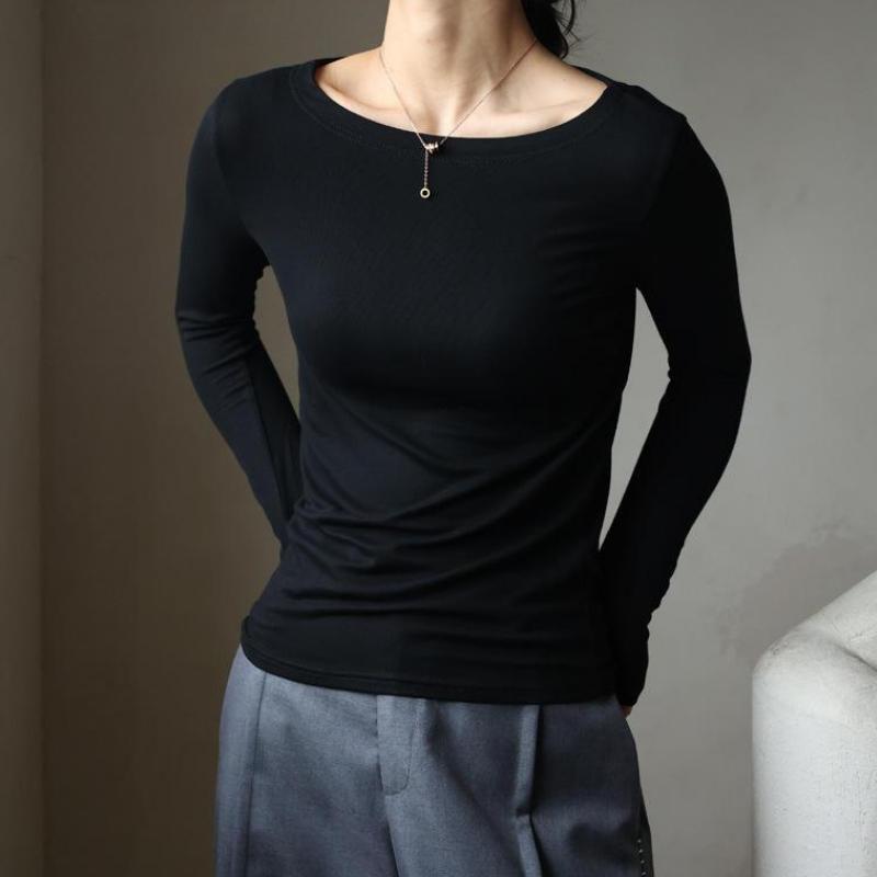 Women's Long Sleeve Modal Stretch Tee – Casual Simple Basics